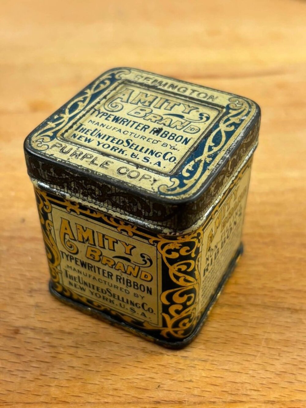 Vintage Amity Brand Typewriter Ribbon Tin Purple Copy New York USA